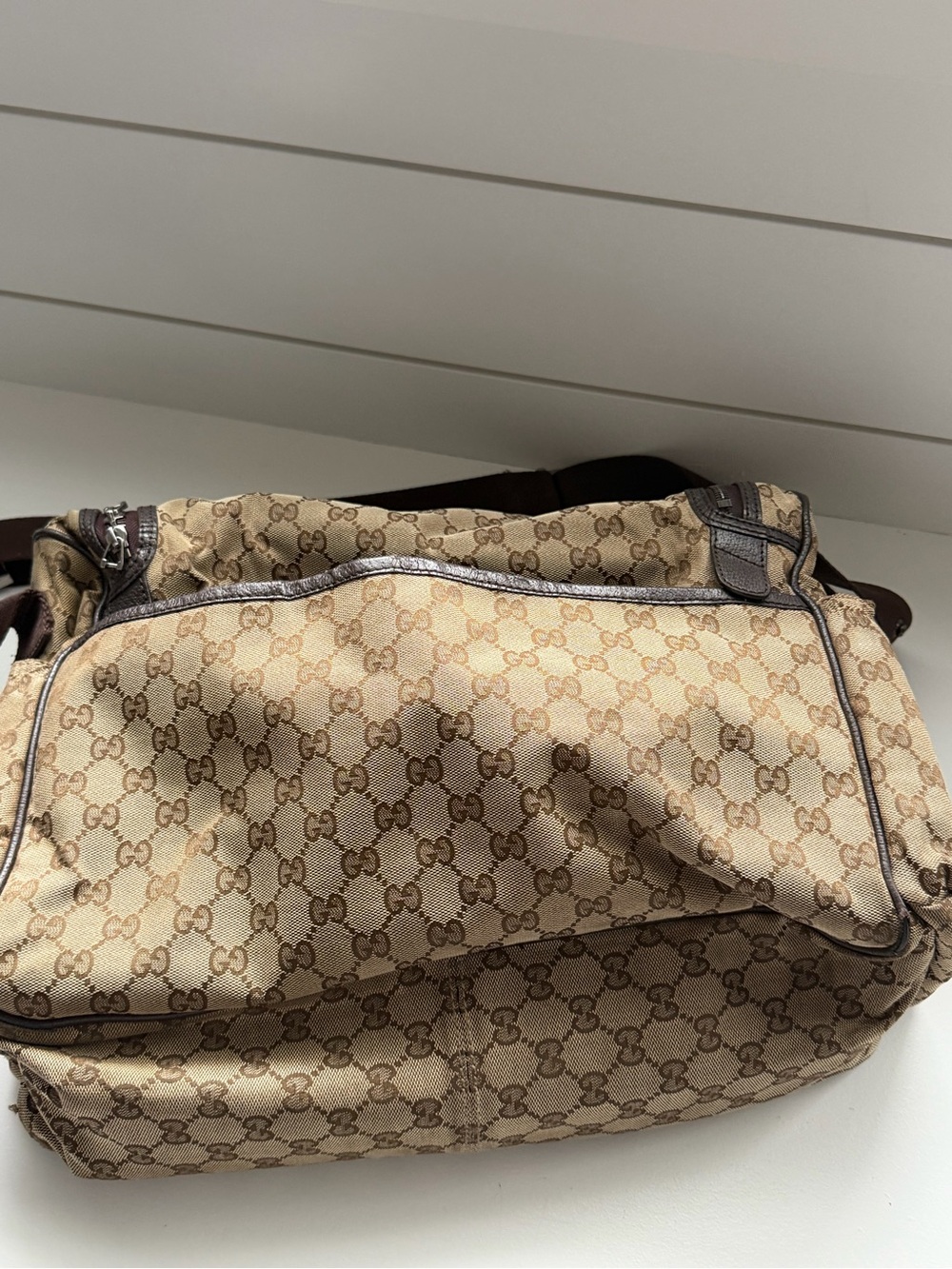 Gucci Beige GG Canvas Crossbody Messenger Bag with Brown Strap - Picture 5 of 8